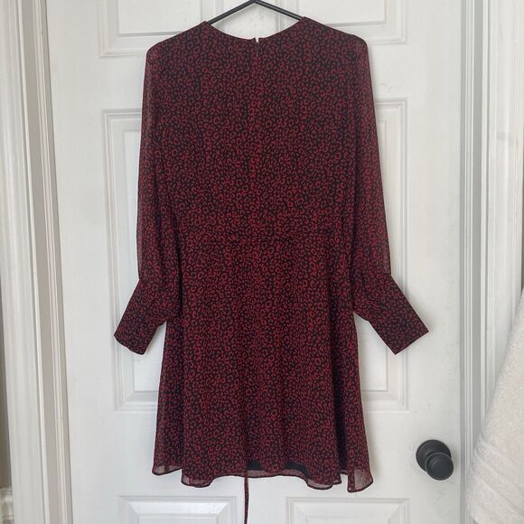 Boden Dress Poinsettia Blossom Leopard Print Size US 2P Red Black Sheer Lined - Picture 9 of 10